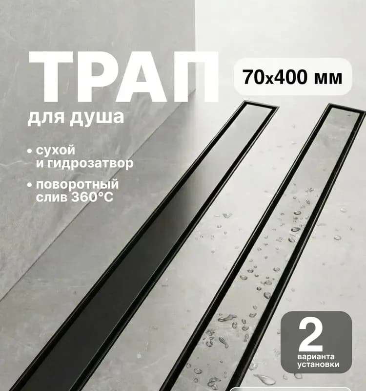 ТИМ трап душевой чёрный 400 мм