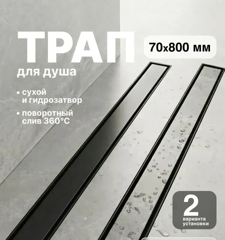 ТИМ трап душевой чёрный 600 мм