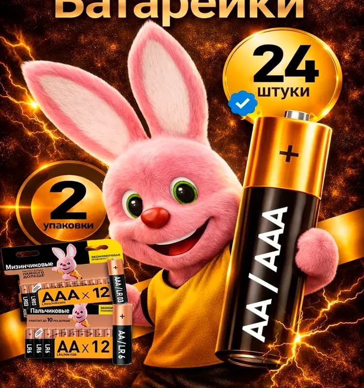 Алкалиновые батарейки AAA, LR03, 1,5 В