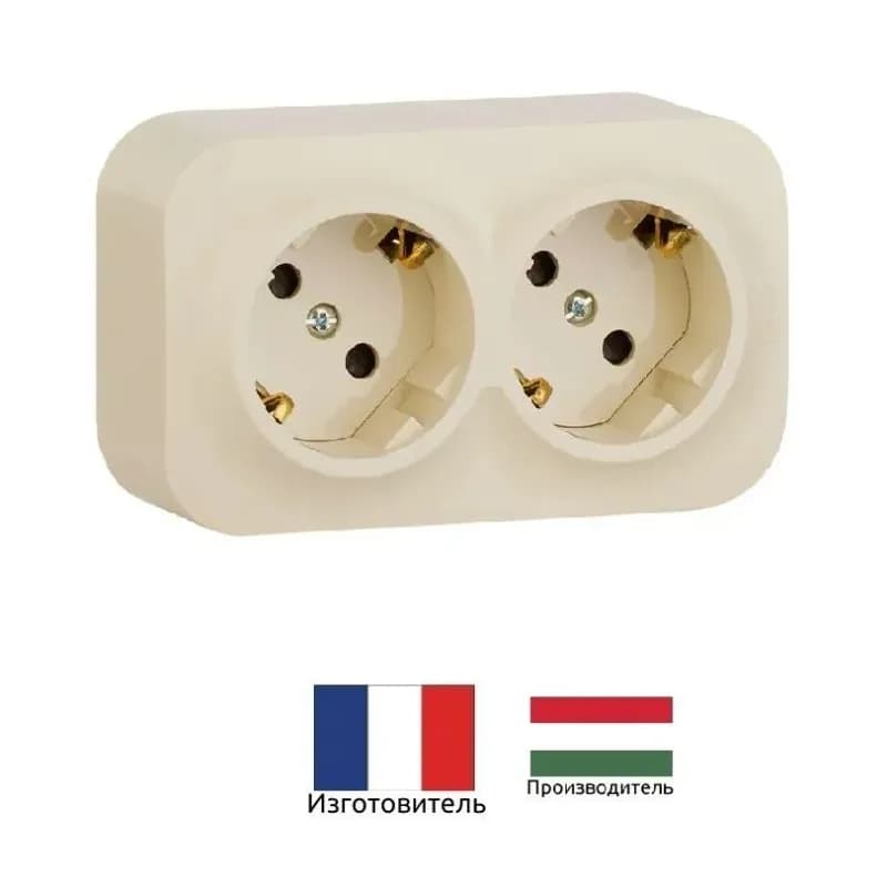 Розетка Legrand Quteo 782243 двойная открытой установки слоновая кость с заземлением