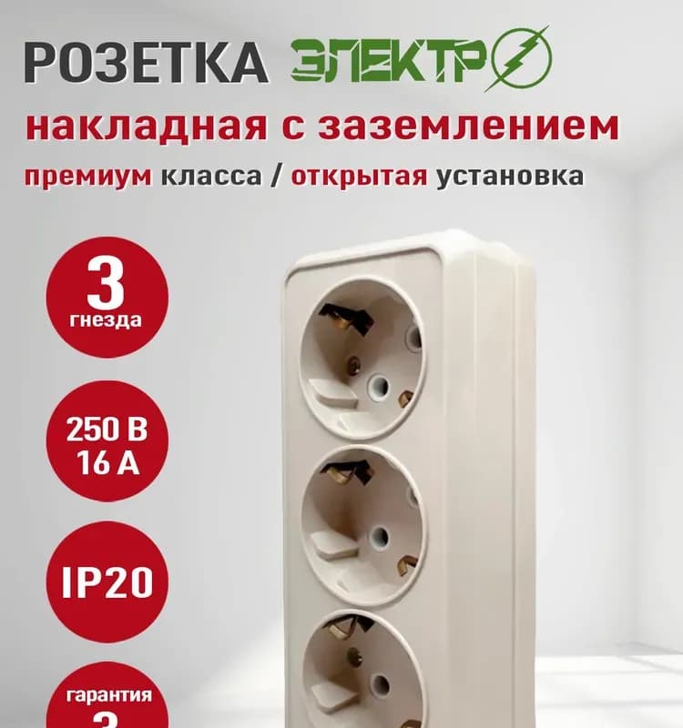 Электрическая розетка+вилка установочная белая РШВШ 32 АМ 250 В
