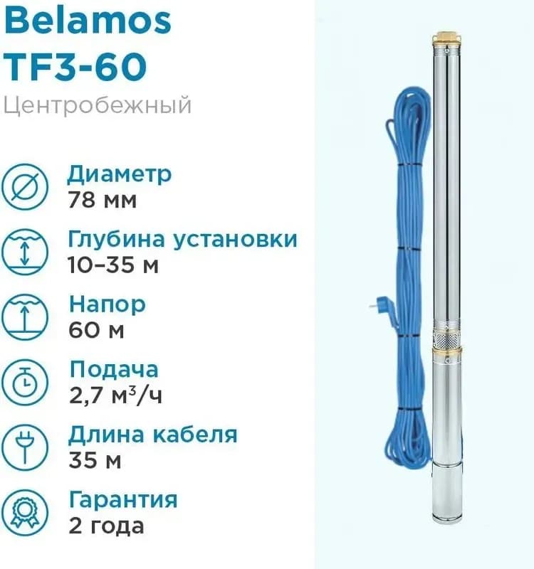 BELAMOS Насос TF 3-60/2.7 кабель 35м диаметр 75мм скважинный