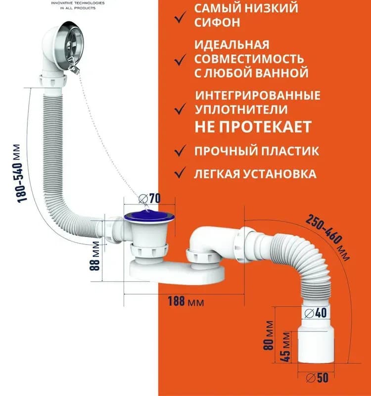 Unicorn сифон с переливом 40×50