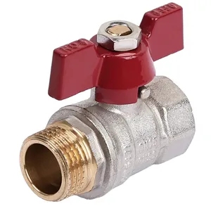 Кран шаровой «STANDARD» (бабочка красная) НИКЕЛЬ 1" г/ш 30/15