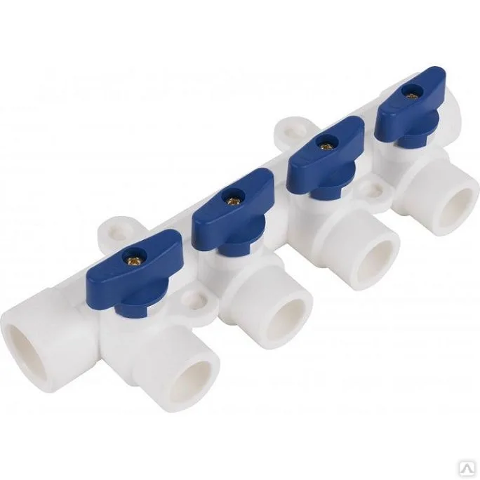 PP-R VALFEX Коллектор ф40х20 4 вых сини.