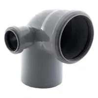 Отвод Ø110×90° с выходом 50 (левый) (серый) ПОЛИТЭК (40/1)