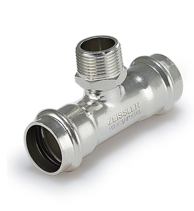 Пресс-тройник 15mm*1/2 с наружной резьбой из нержавеющей стали ZEISSLER 80/5