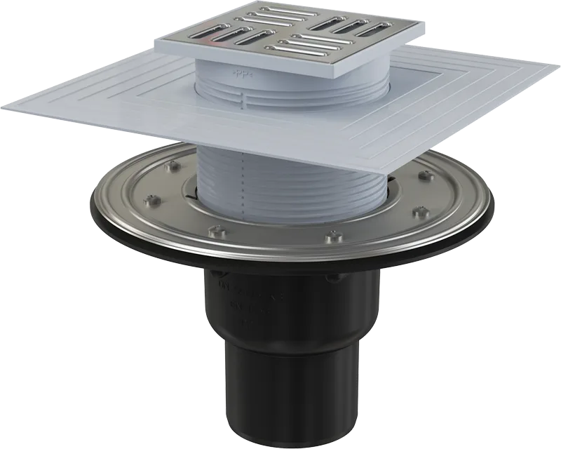 AlcaPlast Душевой трап прямой APV4344 10x10, в пол, с сухим затвором, с сифоном