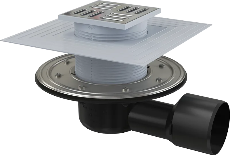 AlcaPlast Душевой трап угловой APV3344 10x10, в пол, с сухим затвором, с сифоном