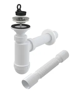 AlcaPlast Сифон для раковины A41+A710 32 мм, бутылочный, хром, с пробкой, с выпуском для раковины