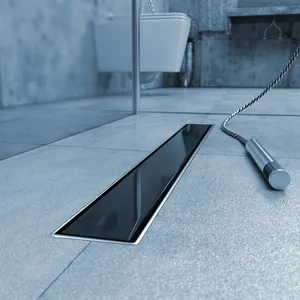 Трап с двухсторонней решеткой Evolux Glass (черное глянцевое стекло) 700*70