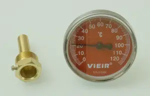 Термометр с гильзой (КРАСНЫЙ) Ф63мм 1/2 х 120°С ViEiR (100/1шт)