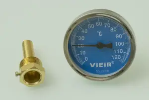 Термометр с гильзой (СИНИЙ) Ф63мм 1/2 х 120°С ViEiR (100/1шт)