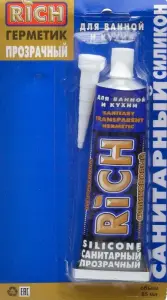 Силиконовый САНИТАРНЫЙ, ПРОЗРАЧНЫЙ герметик 85мл ТЮБИК RiCH (12шт)