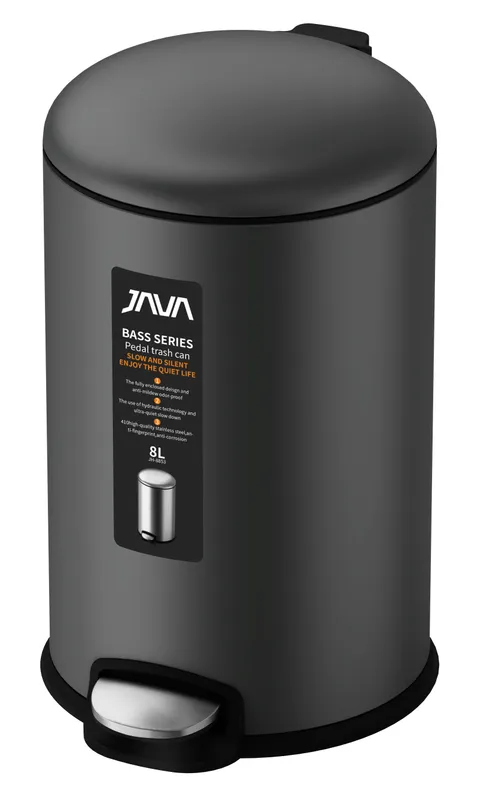 Ведро для мусора с МИКРОЛИФТОМ (круг. СЕРЫЙ) 8л. JAVA