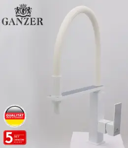 16037-F Смеситель для кухни с гибким изливом (БЕЛЫЙ) GANZER Л/К