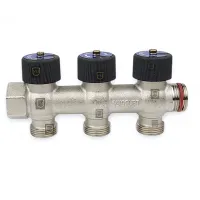 Распределительный коллектор никелированный 3/4"*3/4" с плавной регулировкой на 3 отвода (ZEISSLER) (15/1)