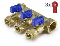 Коллектор 1" × 3/4 / 20 ц - 3 вых. / кр. + син. ручка TIM (6/1)
