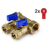 Коллектор 1" × 3/4 / 20 ц - 2 вых. / кр. + син. ручка TIM (10/1)