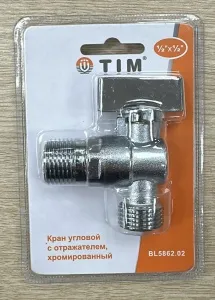 Кран угловой с отражателем,никелированный 1/2 "TIM" 1/50