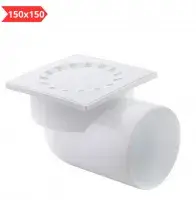Трап Ø110 мм угловой с пласт. реш. 150×150 мм (белый) ПОЛИТЭК (20/1)