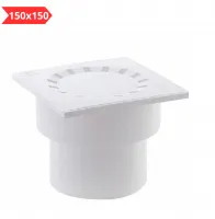 Трап Ø110 мм прямой с пласт. реш. 150×150 мм (белый) ПОЛИТЭК (20/1)